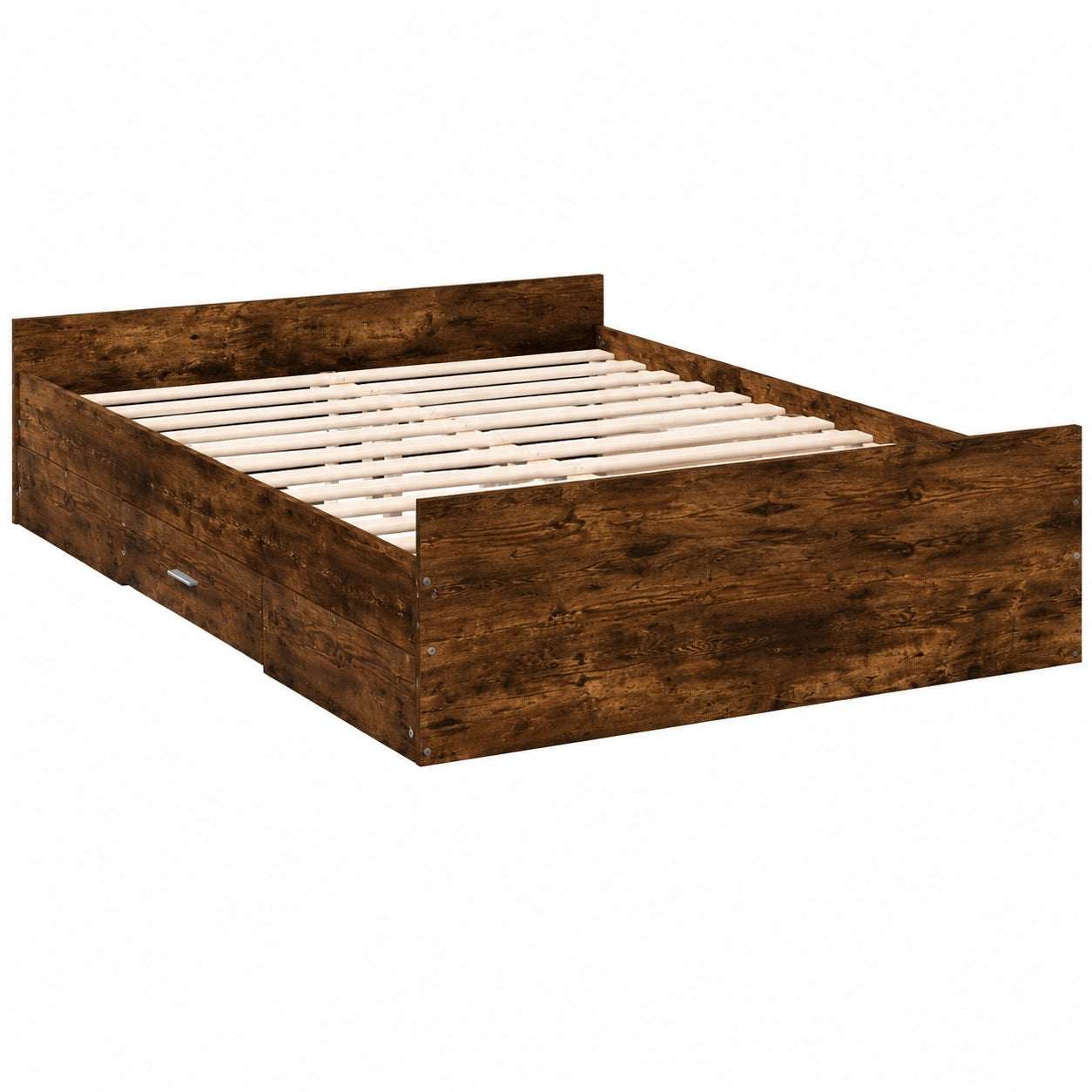 Cama Doble con Cajones de Madera de Ingeniería en Roble Ahumado 120x190 cm