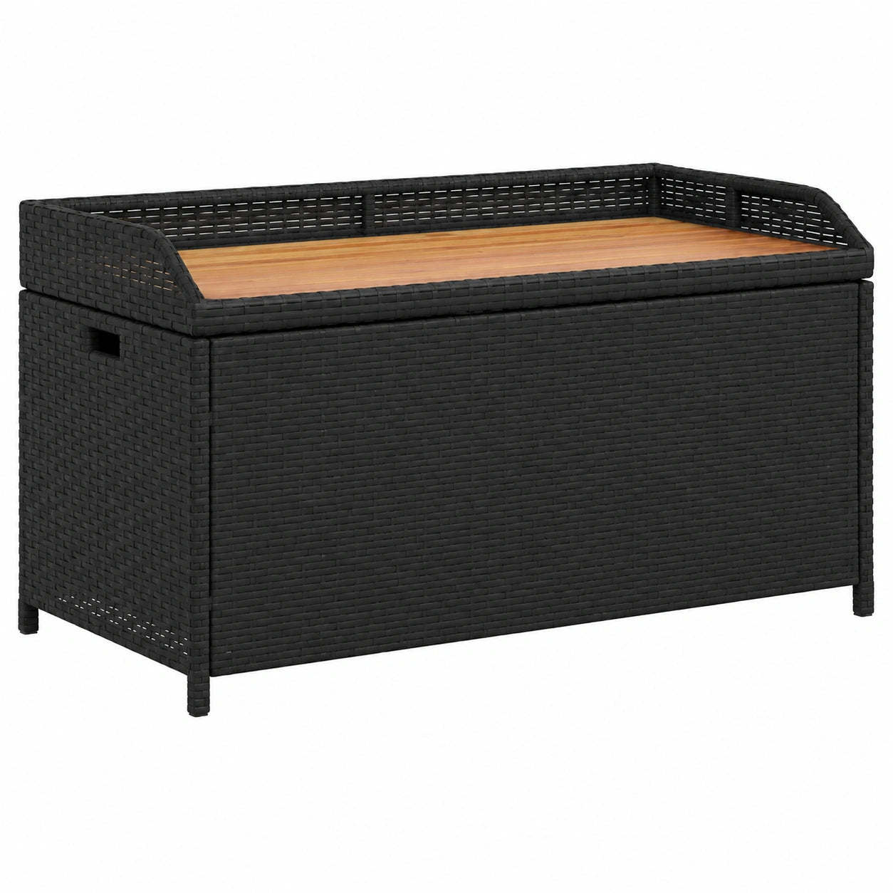 Banco de Almacenamiento de Madera de Acacia y Ratán PE Negro 100x50x52 cm