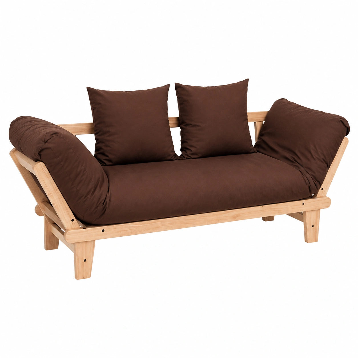 Sofá Cama Convertible 3 en 1 de Madera de Hevea, Diseño Moderno, Color Marrón Chocolate