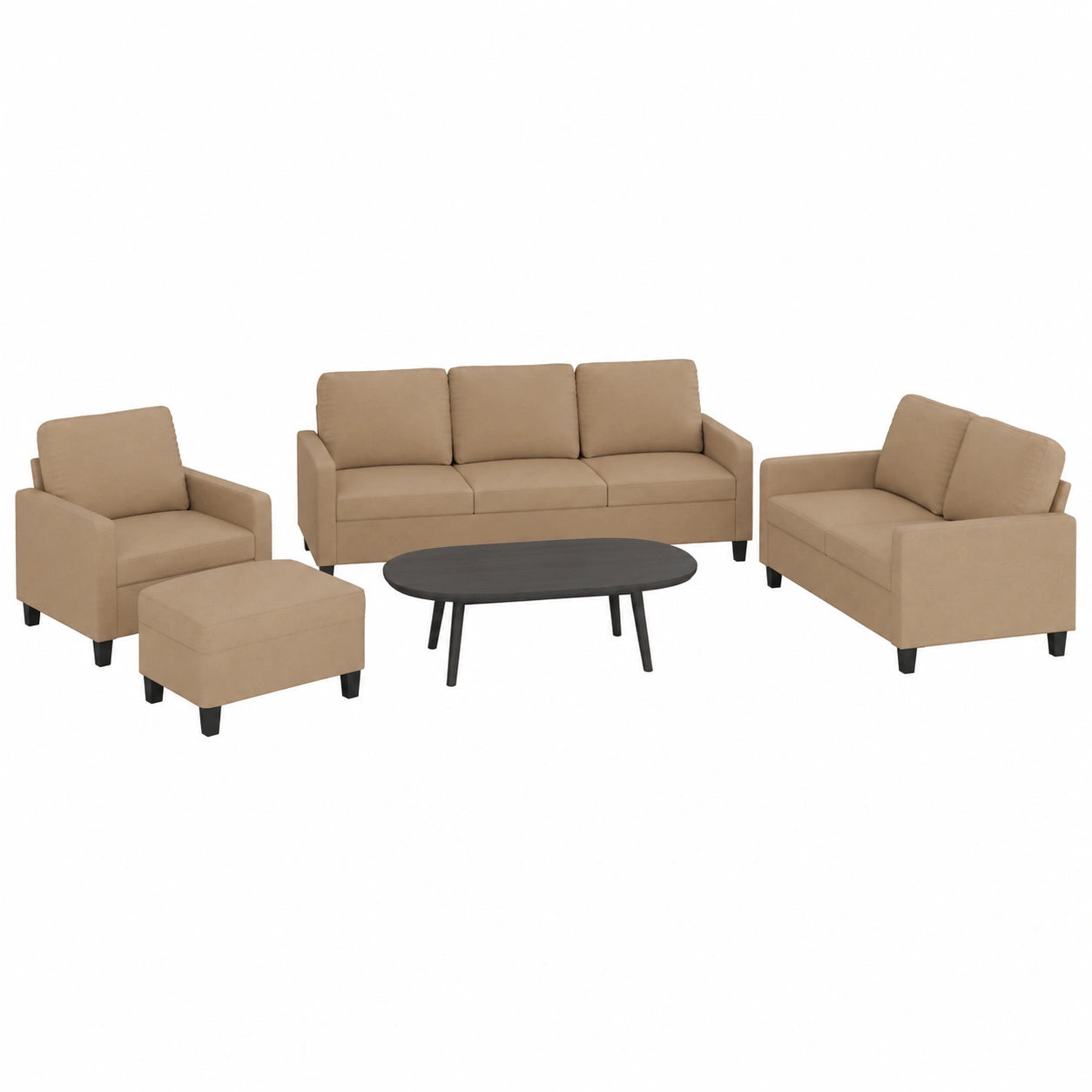 Conjunto de Sofá de 4 Piezas en Cuero Sintético Marrón Capuchino con Estructura Sólida y Cojines Cómodos para Salón