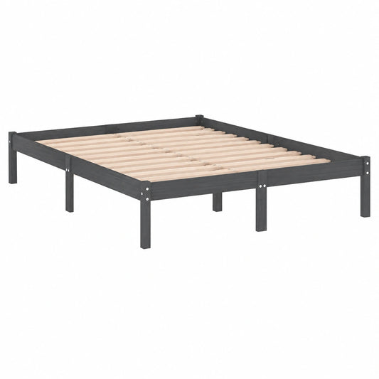 Cama de Madera Maciza de Pino Gris 200x200 cm para Dormitorio