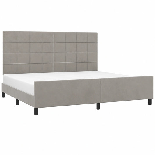Cama Matrimonial de Terciopelo Gris Claro con Cabecero y Somier 200x200cm