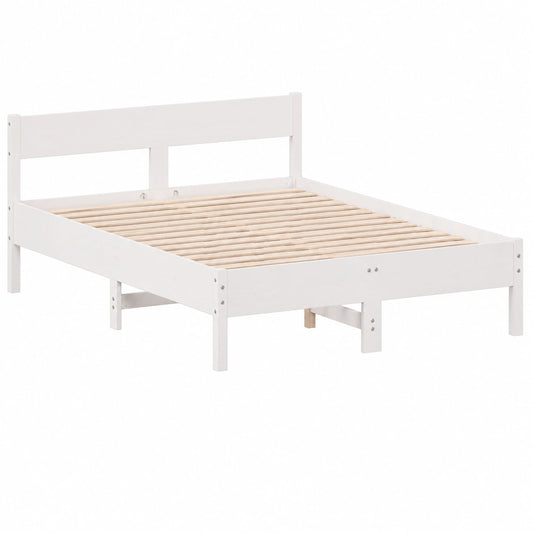 Cama de Madera de Pino Blanco con Cabecero 135x190 cm para Dormitorio