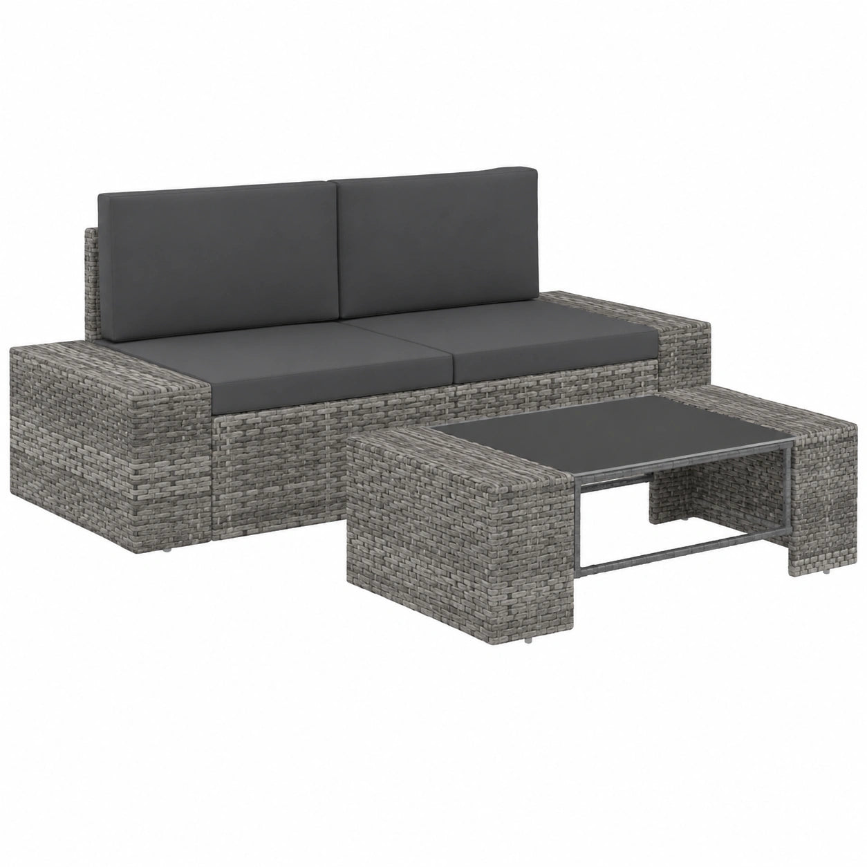 Conjunto de sofá modular de ratán gris para jardín con mesa de café, muebles de terraza para exteriores