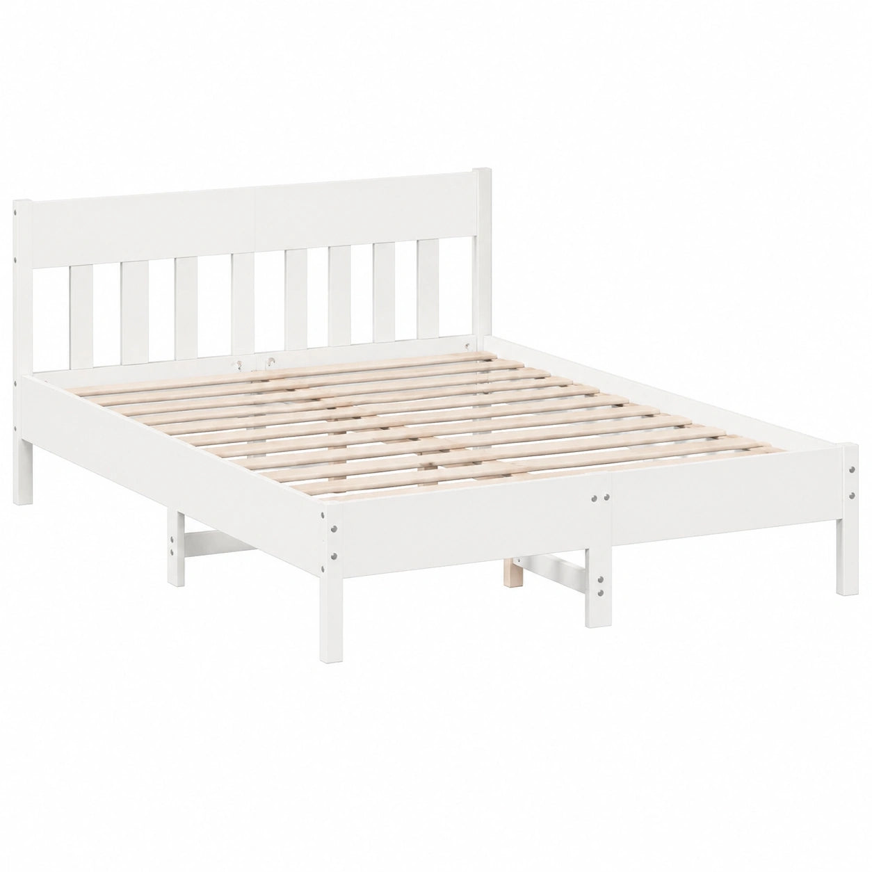 Cama de Madera Blanca con Cabecero y Somier, 135x190 cm
