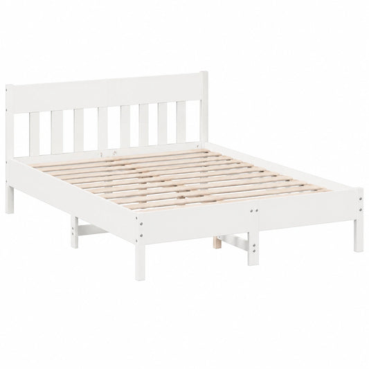 Cama de Madera Blanca con Cabecero y Somier, 135x190 cm