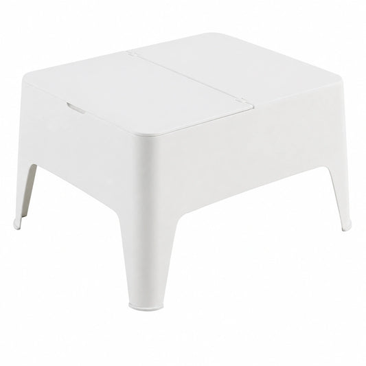 Mesa Auxiliar Exterior con Almacenaje, Resistente y Ligera - Plástico Reciclado, 58x48x30 cm, Blanca