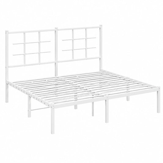Cama de Metal Blanca con Cabecero 150x200 cm para Dormitorio