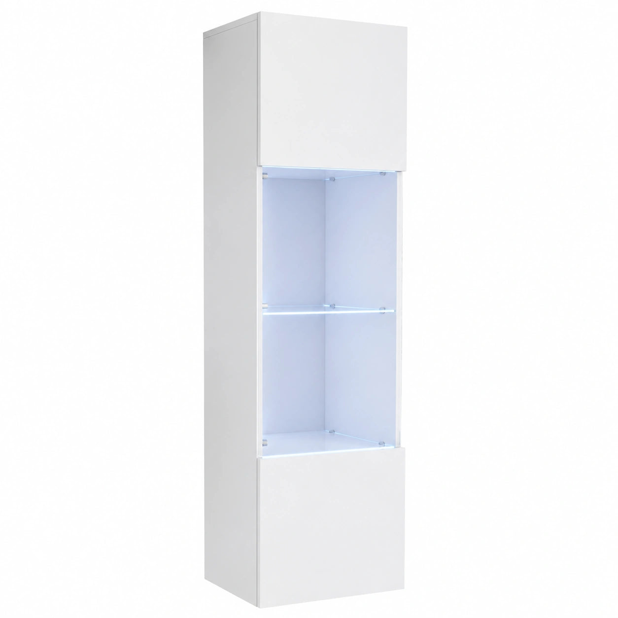 Vitrina Colgante Blanca con Luz LED para Salón Moderno, 40x165x29 cm