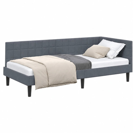 Cama de Esquina de Terciopelo Gris 100x200 cm, Moderna y Minimalista
