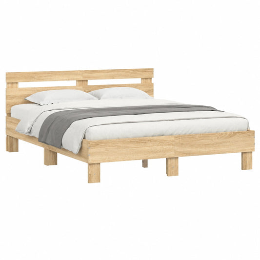 Cama con Cabecero y Luces LED, Estructura de Madera Roble Sonoma, 150x200 cm