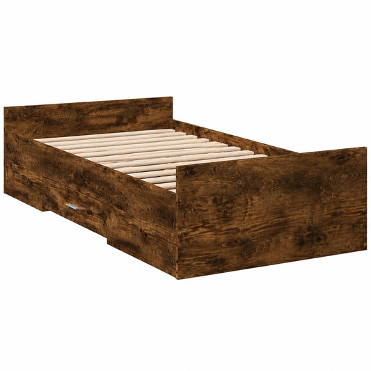 Cama Individual con Cajones de Madera Roble Ahumado 100x200 cm