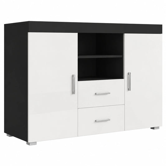 Aparador Moderno Negro y Blanco con Puertas y Cajones, 140x82x40 cm