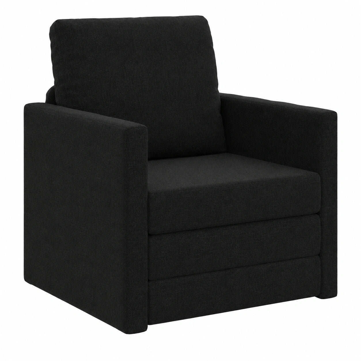 Sofá cama ajustable de tela negra con marco metálico, ideal para salón, capacidad hasta 110 kg