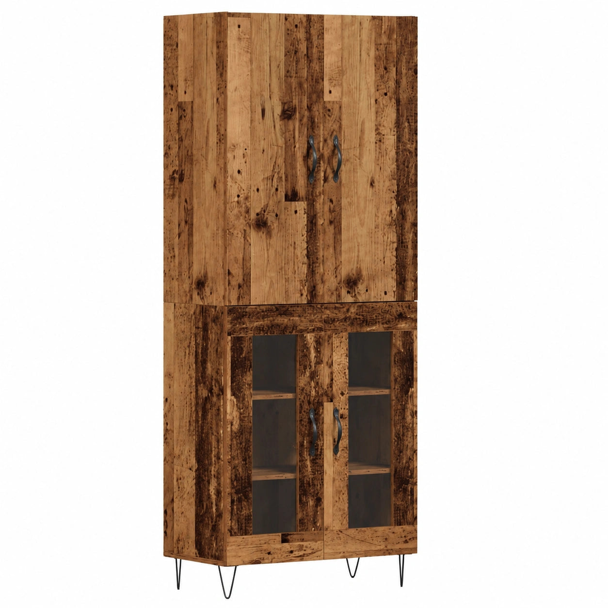 Aparador moderno de madera reciclada y cristal, amplio almacenamiento para comedor