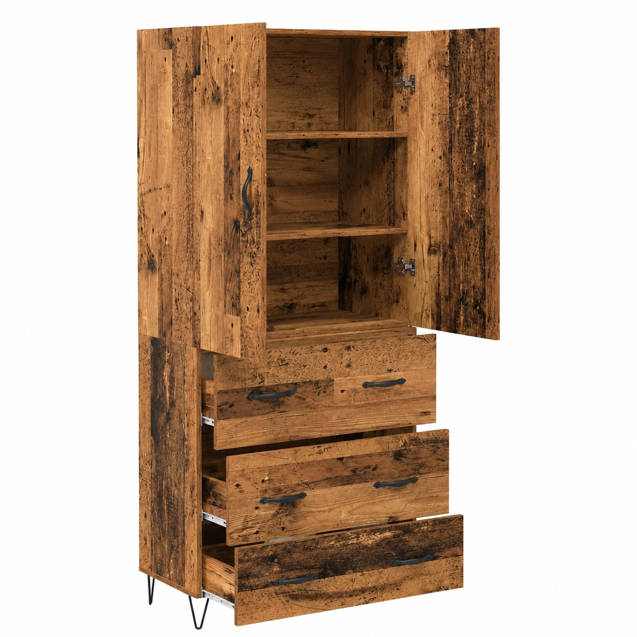 Aparador Alto Moderno de Madera y Vidrio para Comedor