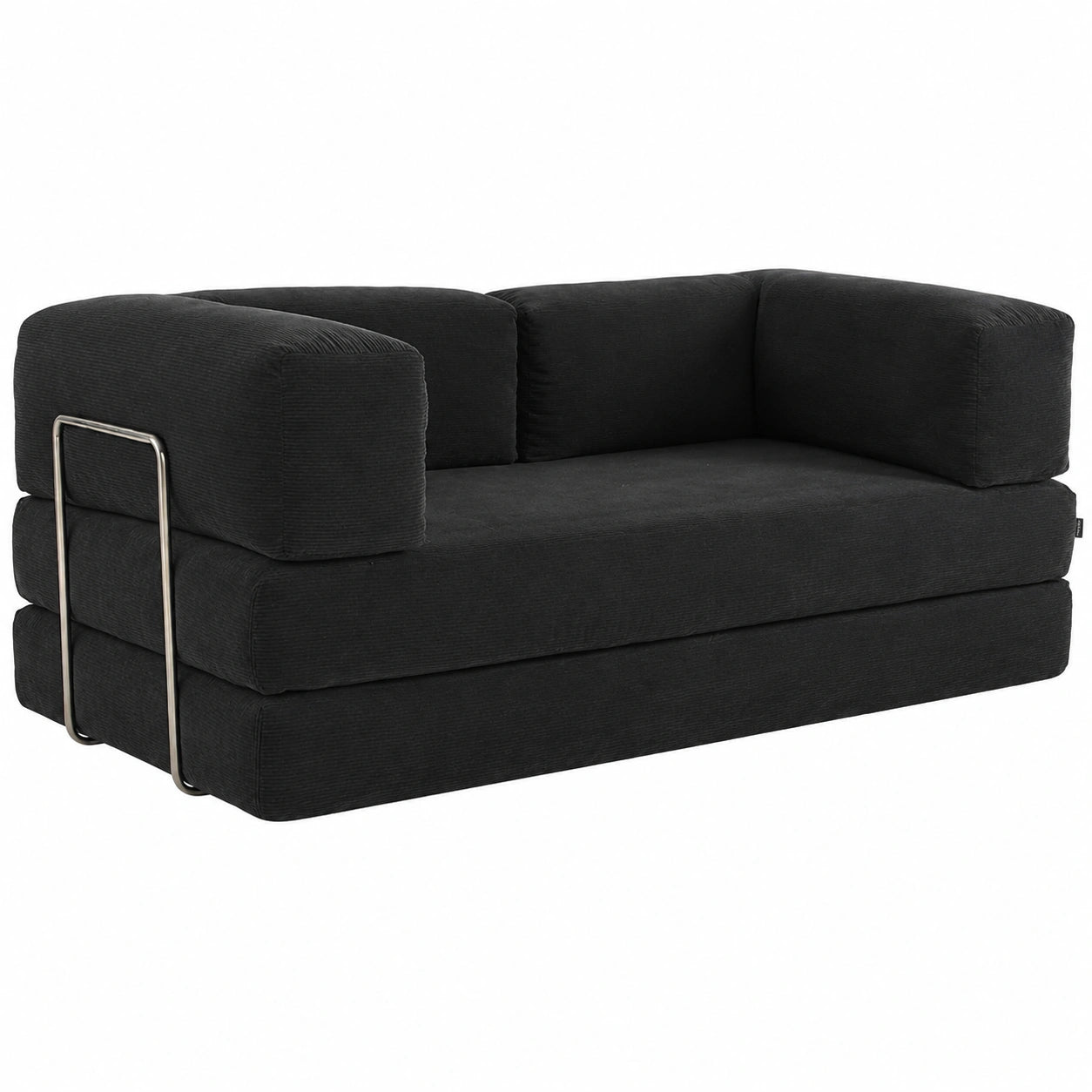 Sofá Cama 3 Plazas Antracita con Futón Plegable de Pana y Estructura Cromada, 200x100x72 cm