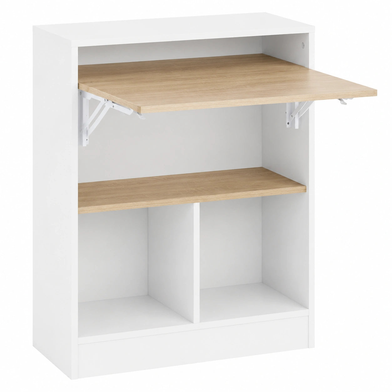 Mesa Plegable de Oficina con Estantes de Almacenaje, Escritorio para Gaming y Estudio, Blanco y Natural, 70x57x85cm